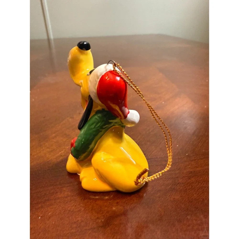 Vtg Disney Pluto Christmas Ornament Japan Ceramic Dog Santa Hat Holiday Decor‎